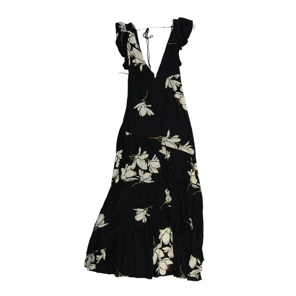 Free People Maxi Dress Women's Size 0 Black Floral Magnolia Boho‎